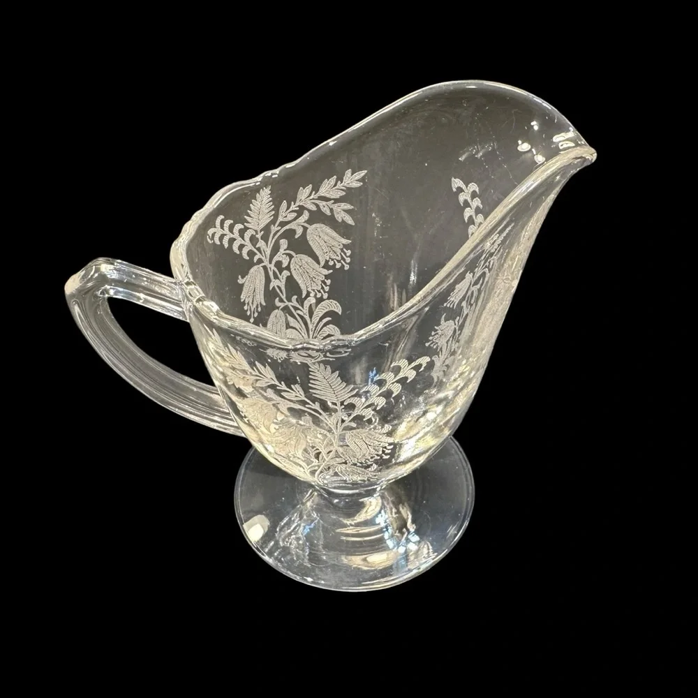 Vintage Tiffin Fuchsia Cream Sugar Etched Crystal Vintage Tea Coffee Serveware - Picture 10 of 11